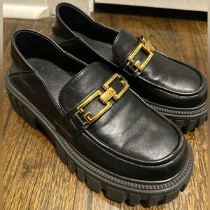 Black Loafers with Gold Buckle